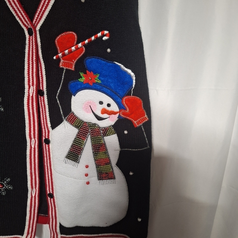 Festive Snowman Sweater Vest - Black and Red - Picture 3 of 5